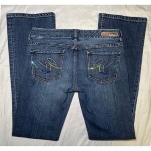 Sequin Embroidered Express Stella Bootcut Jeans Womens 4 Blue Y2K Mid Rise Denim